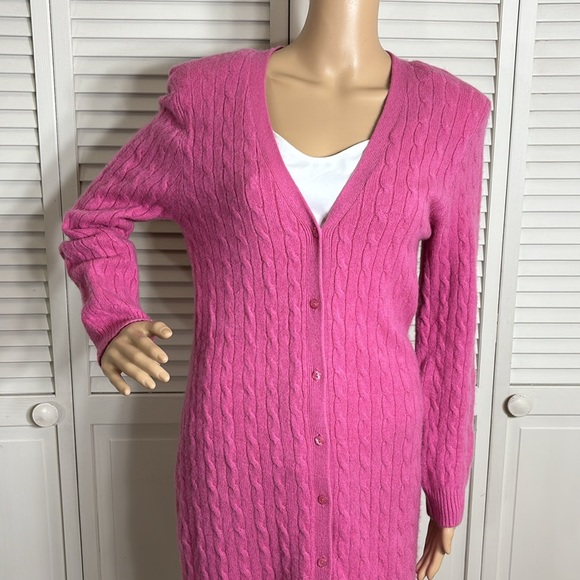 Sutton Studio Long Cable Knit Cashmere Pink Cardigan XL - Picture 2 of 12